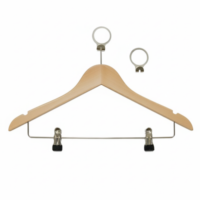 Vargusevastane pükstehoidjaga riidepuu logoga, hele puit